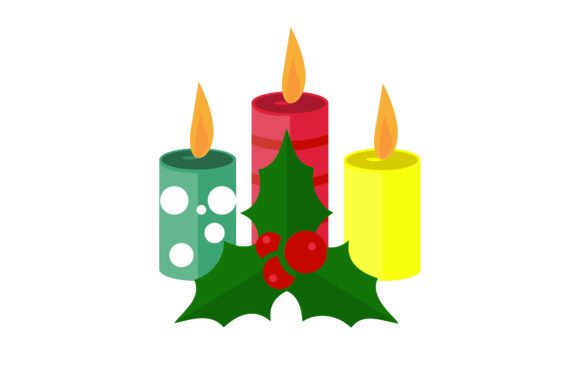 Christmas Candle with Mistletoe Design