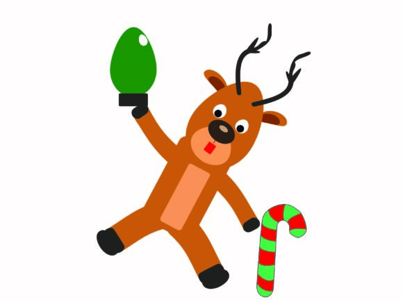 Christmas Reindeer with Green Decorative Illustrations