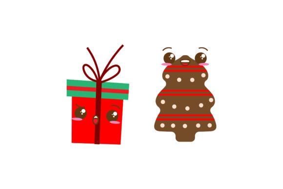 Gift and Cookies Set Christmas Vector