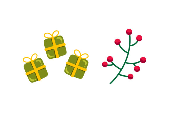Gift Box and Mistletoe Christmas Illustrations