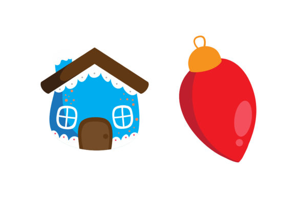 House and Ornament Christmas Set Illustrations