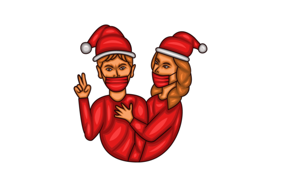 Man and Woman Wearing Christmas Costumes Illustrations