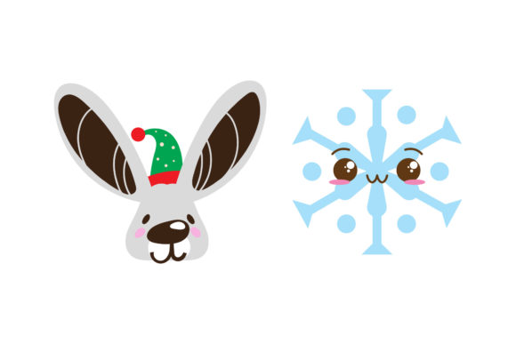 Rabbit and Snow Set Christmas Vector