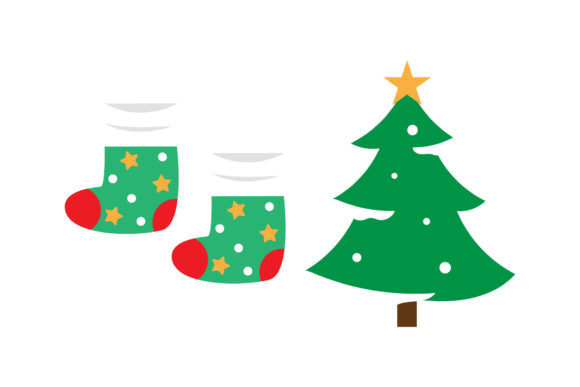 Set Stocking and Tree Asset Christmas Illustrations