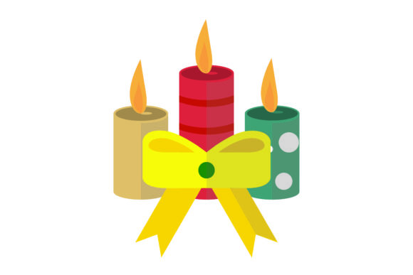 Three Christmas Candle with Ribbon Illustrations